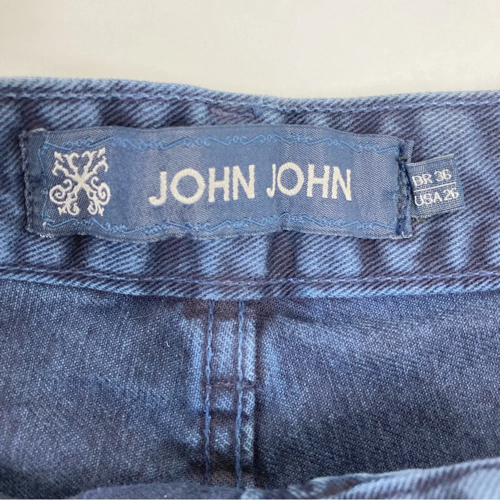 John John High Rise Distressed Shorts 26 Blue Raw Hem Cotton Brazilian - Picture 9 of 10